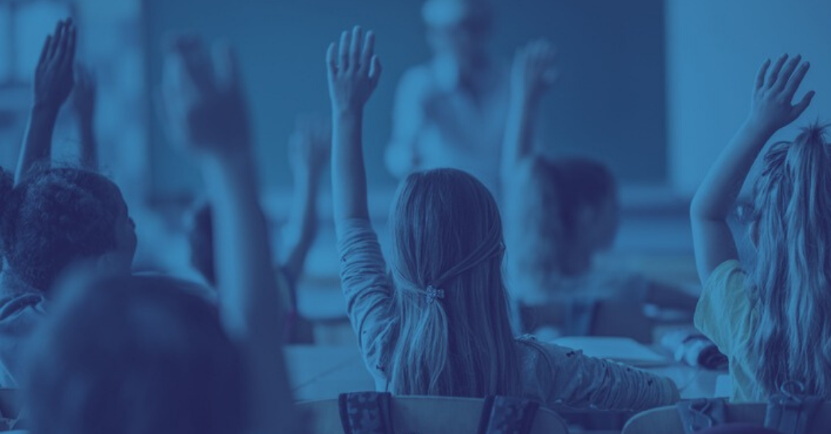 children facing the front of the classroom raising their hands NSBW breakfast and success at school infographic